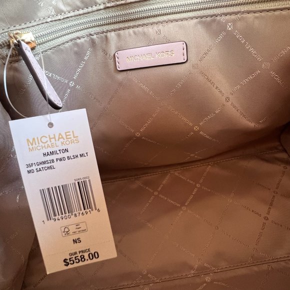 Michael Kors Hamilton Medium Satchel Shoulder Bag MK Vanilla Pink - Picture 9 of 10